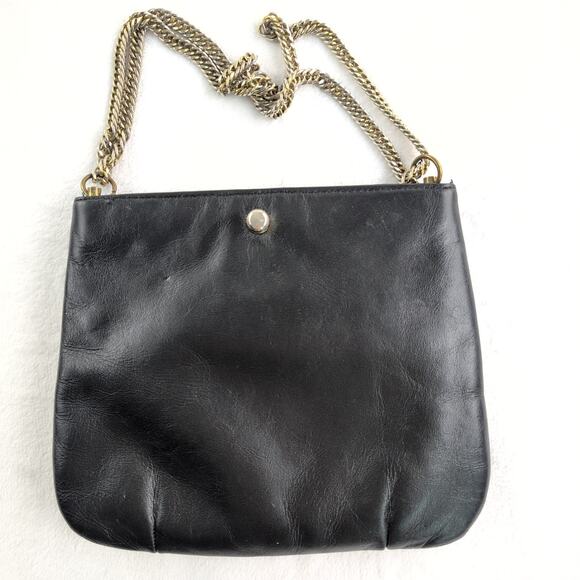 Vintage Ruth Saltz Cougar Head Black Leather Handbag Double Chain Strap - Picture 6 of 8